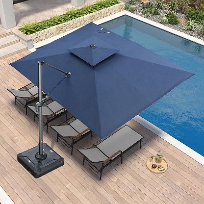 PURPLE LEAF Outdoor Cantilever Umbrellas with Base Large Patio Umbrella Offset Umbrella 360 Degree Rotation