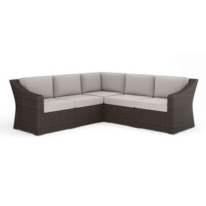 Martha Stewart Bedford Indoor-Outdoor Modular Patio 5-Seat Sectional Sofa in Rattan Wicker with All-Weather Cushions - 1 of 4