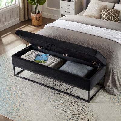NicBex Velvet Fabric Pull-Open Top Ottoman Bench with Metal Base,Button Tufted Storage Ottoman for Bedroom