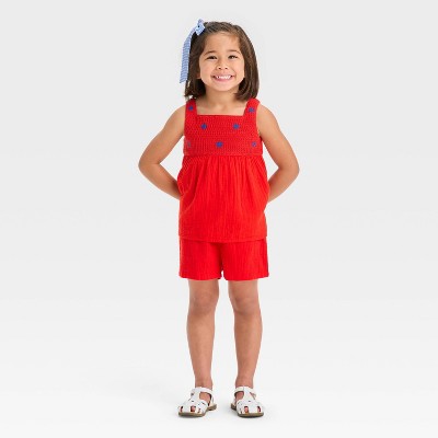 Toddler Girls' Americana Star Knit Tank & Shorts Set - Cat & Jack™ Red