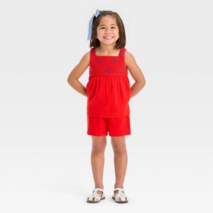 Toddler Girls' Americana Star Knit Tank & Shorts Set - Cat & Jack™ Red - 1 of 4