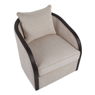 Lumisource Gemma Swivel Accent Chair In Sand Fabric/Espresso Wood