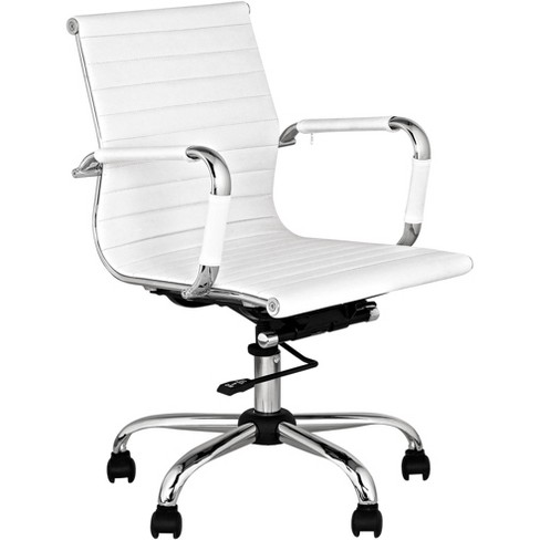 Studio 55D Modern Home Office Chair Swivel Tilt Low Back White Black Chrome  Adjustable for Work Desk Home Office Computer