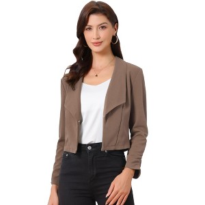 INSPIRE CHIC Women's Regular Fit Notched Lapel Ruched Sleeve Business Crop Blazer - 1 of 4