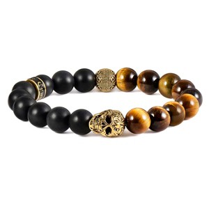 Crucible Men's Skull with Tiger Eye and Matte Onyx Stone Beads Stretch Bracelet - 1 of 4