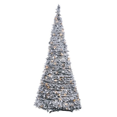 Sterling 6-Foot High Pop-Up Pre-Lit Flocked Pine Tree with Holy Leaves