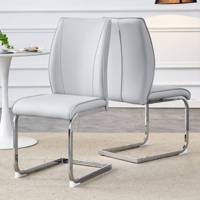 CAVINAS Modern Luxury Simple Arch Chair, PU High Resilience Dining Chair with Crazy Horse Texture and Arched Metal Leg