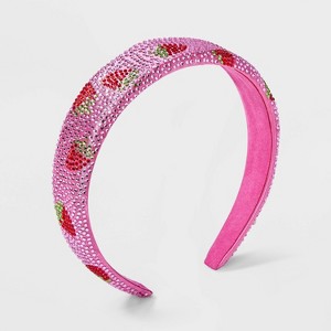 Girls' Sequin Strawberry Headband - Cat & Jack™ Pink: Fashionable Hair Accessory, Recycled Polyester, Ages 3+ - 1 of 3