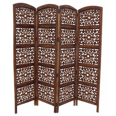 Handmade Foldable 4 Panel Wooden Partition Screen Room Divider Brown - The Urban Port