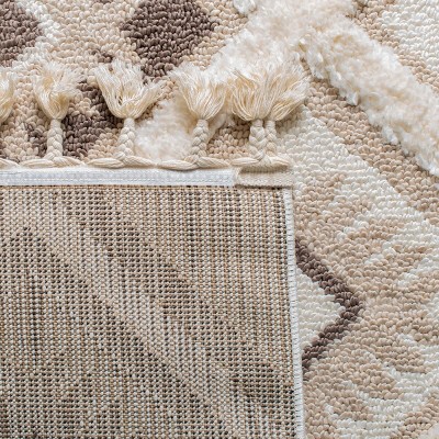 Ivory/Brown Diamond Braided Shag Area Rug 4' x 6'