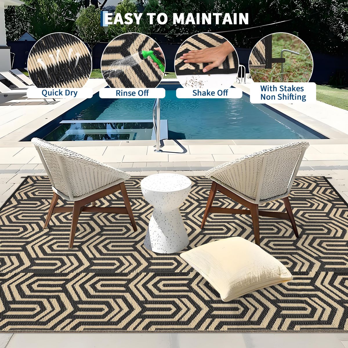 Garvee Outdoor Rug, Weather Resistant Reversible Area Rug, Outside Modern Geometric Carpet for Camping Patio Porch Deck - thumbnail 5