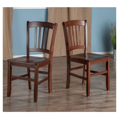 Walnut Slat Back Upholstered Side Chairs, Set of 2
