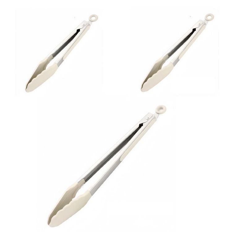 Dronkon Cooking Tongs Set of 3 (7"+9"+12") - Heat Resistant Stainless Steel with Non-Scratch Silicone Tips, Perfect for Nonstick Cookware & BBQ
