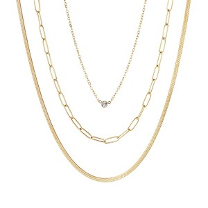 Adornia Tarnish Resistant 18k Gold Plated CZ Solitaire Pendant and 2 Chain Necklace Set - 1 of 4