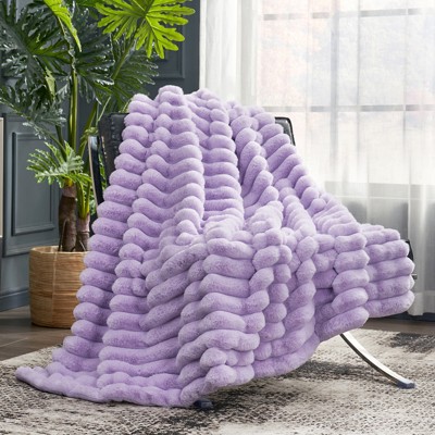 Cozy Bliss Faux Fur Plush Decorative Blanket, Cozy Warm Striped Throw