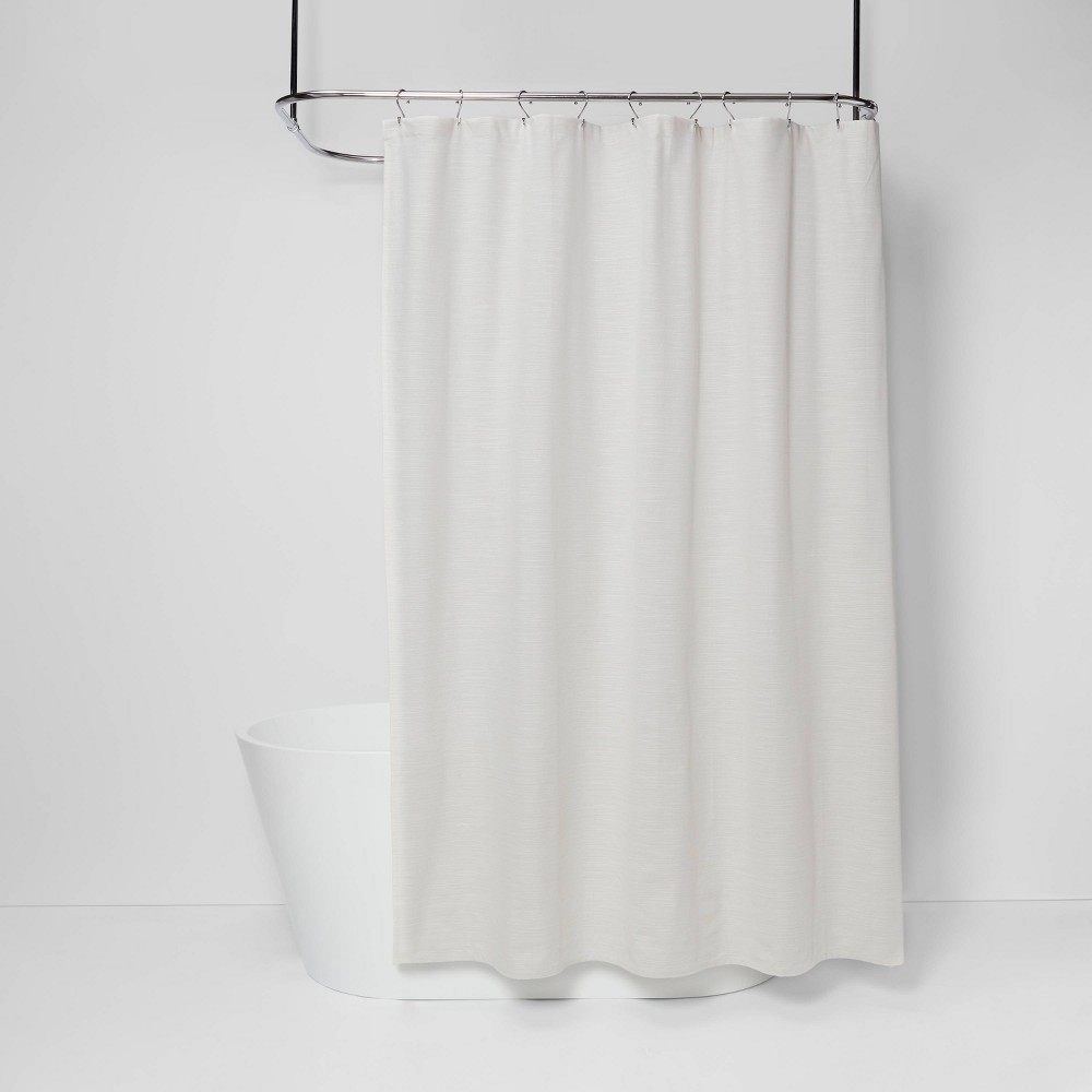 Photos - Shower Curtain Subtle Striped Textured  Off-White - Threshold™: Cotton Fabr