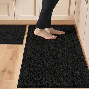48x20 Inch 30x20 Inch Kitchen Rug Mats Made of 100 Polypropylene 2 Pieces Soft Anti Slippery Washable Black - 1 of 4