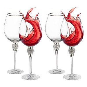 Dinewares Red Wine Glasses with Diamond Rhinestone Accent - 18 oz, 10 Inches Tall - Perfect Glasses for Bride and Groom - 1 of 4