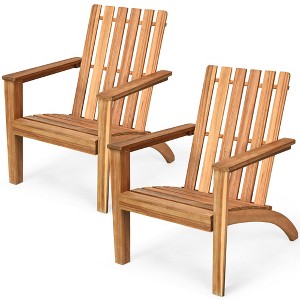 Costway 2PCS Patio Acacia Wood Adirondack Chair Lounge Armchair sturdy Outdoor Garden - 1 of 4