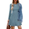 2025 Women's Long Sleeve Sweater Dress for Fall, Crew Neck Knit Midi Dress Blue - 4 of 4