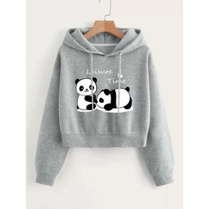 TIME HOLLOW Panda Graphic Drop Shoulder Thermal Hoodie - 1 of 3