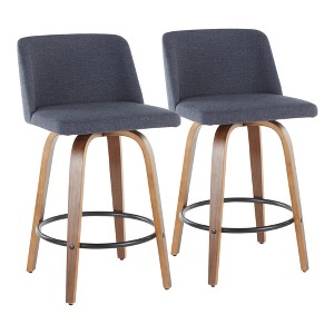 26" 360° Swivel Counter Stools with Wood Legs, Padded Upholstered Seat, and Round Footrest (Set of 2) - 1 of 4