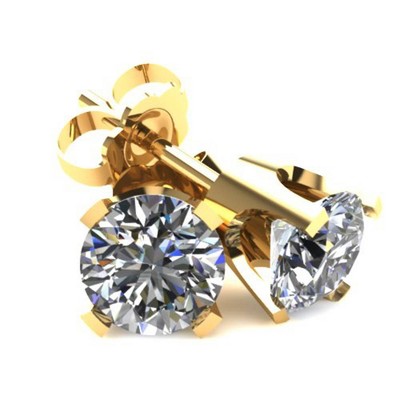 Pompeii3 .85Ct Round Brilliant Cut Natural Diamond Stud Earrings in 14K Gold Classic Setting