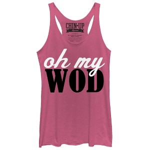 Women's CHIN UP Cursive Oh My Wod Racerback Tank Top - 1 of 3