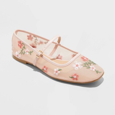 Women's Elsa Eyelet Mary Jane Ballet Flats with Memory Foam Insole - Wild Fable™