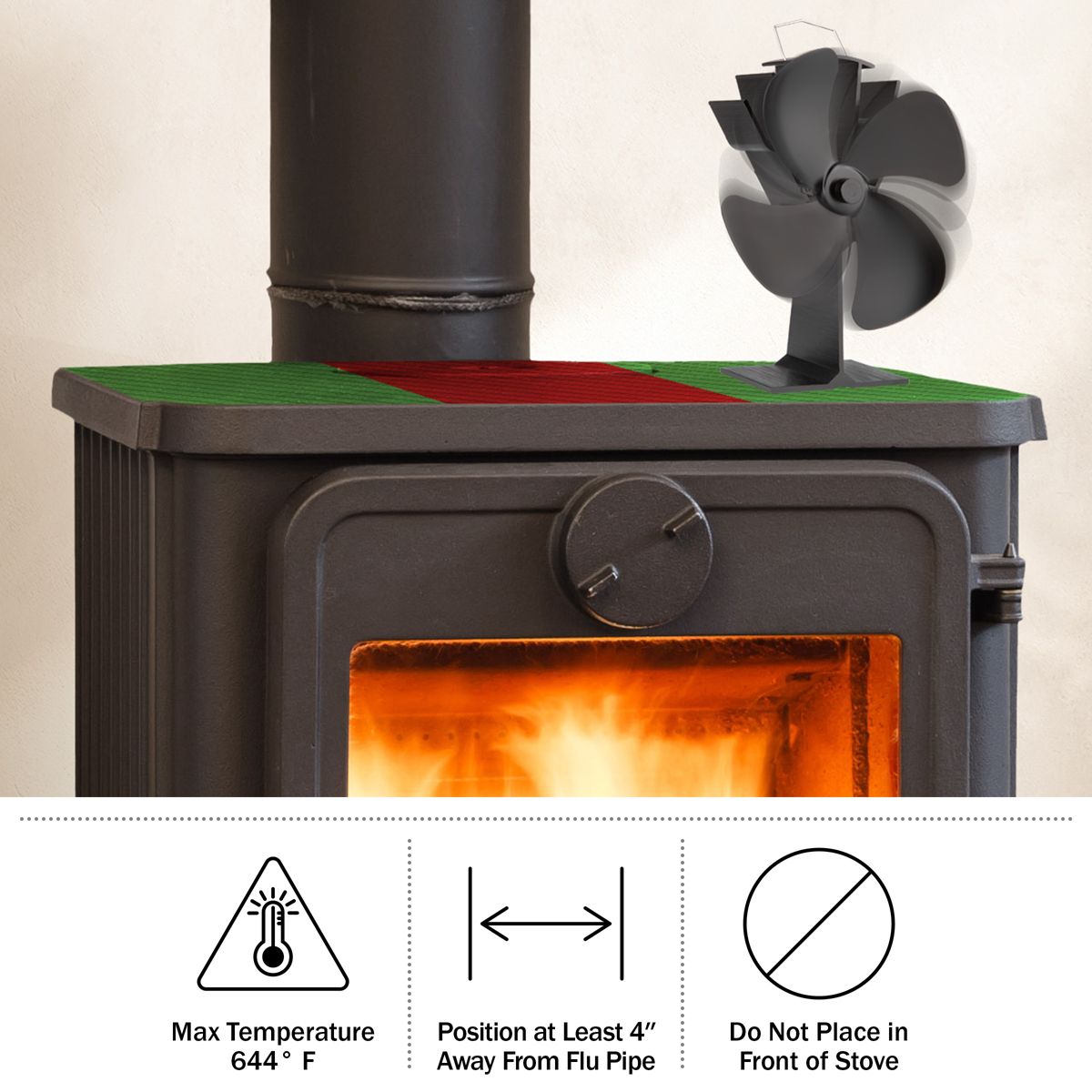 Stove Fan- Heat Powered Fan for Wood Burning Stoves or Fireplaces-Quiet and Low Maintenance, Disperses Warm Air Through House by Home-Complete - thumbnail 4