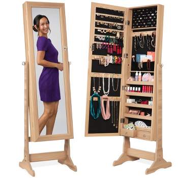 Best Choice Products Jewelry Armoire Cabinet, Full Length Mirror w/ Velvet Storage Interior, Lock