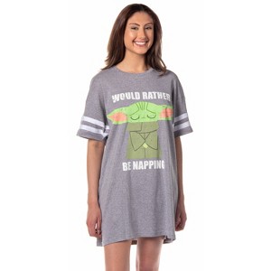 Star Wars Women's The Mandalorian Baby Yoda Grogu Nightgown Pajama Shirt Grey - 1 of 4