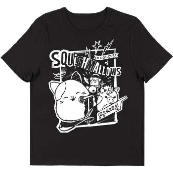 Squishmallows Concert Rock Out Women's Black Graphic Short Sleeve Crew Neck Tee