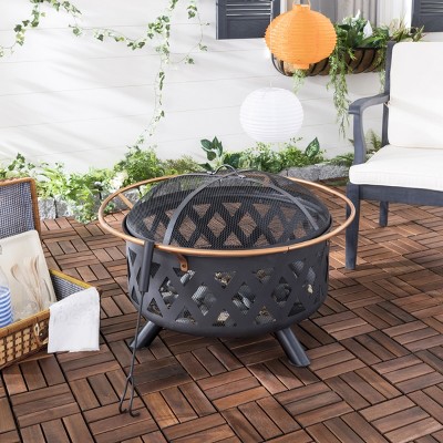 Bryce 30'' Black and Gold Iron Wood-Burning Fire Pit