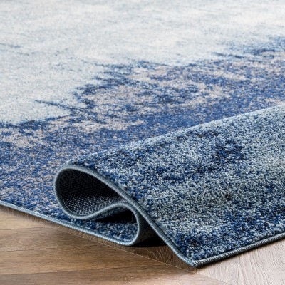 Blue Abstract Synthetic Rectangular Reversible Area Rug