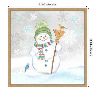 Let It Snow Blue Snowman Canvas Wall Art Print