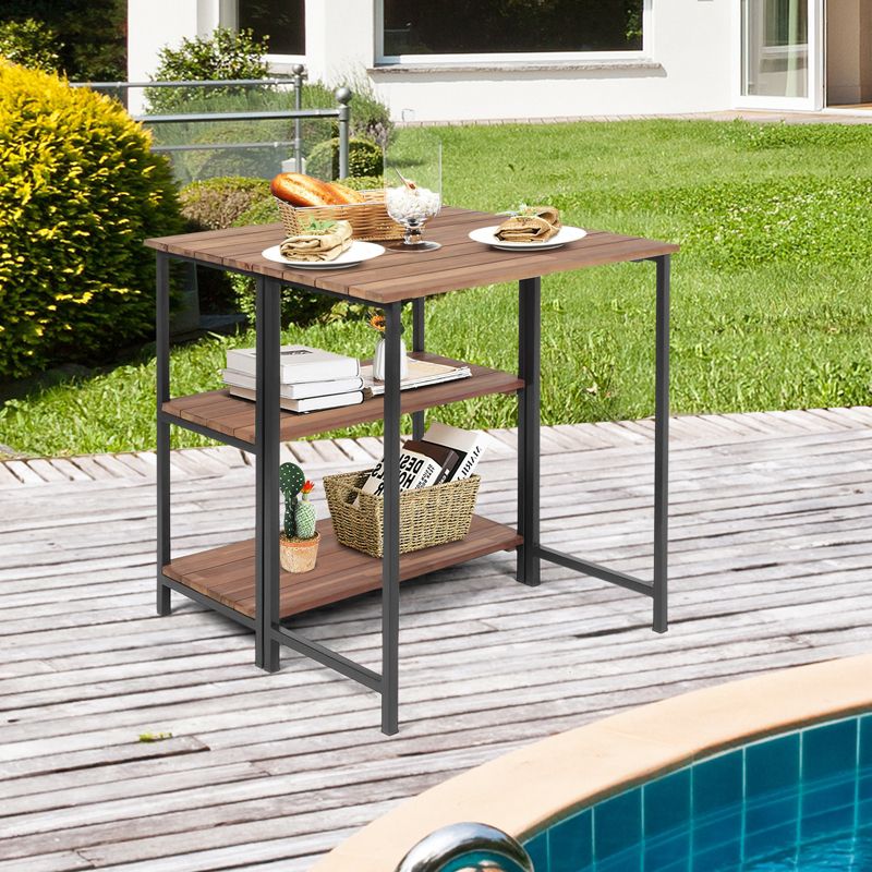 Tangkula Folding Dining Table Acacia Wooden Storage Shelves for Indoor & Outdoor Use, 2 of 11