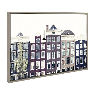 Caroline Mint Urban Townhouses Framed Canvas Print, 23x33, Gray