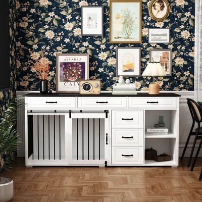 Famapy Dog Crate with Multi - Storage: Stylish Pet Home & Organizer for Living Spaces