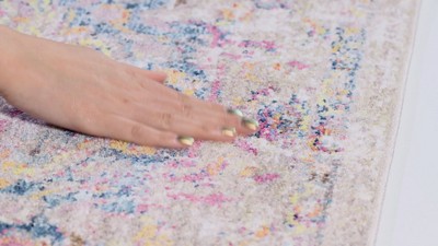 Grey and Blue Synthetic Hand-Knotted Runner Rug