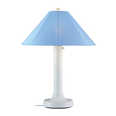 Patio Living Concepts Catalina Table Lamp 39641 with 3 white body and sky blue Sunbrella shade fabric