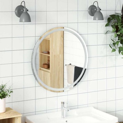 vidaXL Led Bathroom Mirror Transparent Glass 27.6 in Diameter