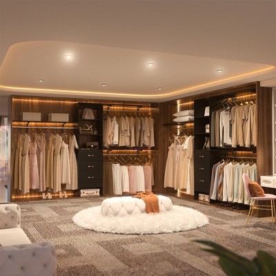 Besiost Closet Organizer System with Hanging Rods and Shelves, Wardrobe System with Drawers