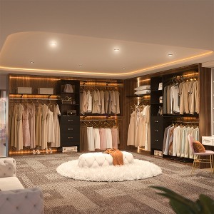 Besiost Closet Organizer System with Hanging Rods and Shelves, Wardrobe System with Drawers - 1 of 4