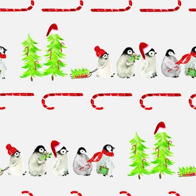 Waterleaf Paper Co. 100% Biodegradable, Compostable and Dissolvable Christmas Wrapping Paper, Penguins Candy Canes, 18" W x 47" L (approx 6 sq-ft)