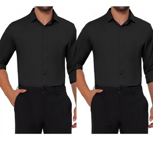 INSPIRE CHIC Men's Point Collar Button Long Sleeve Solid Color Business Dress Shirts 2 Packs - 1 of 4