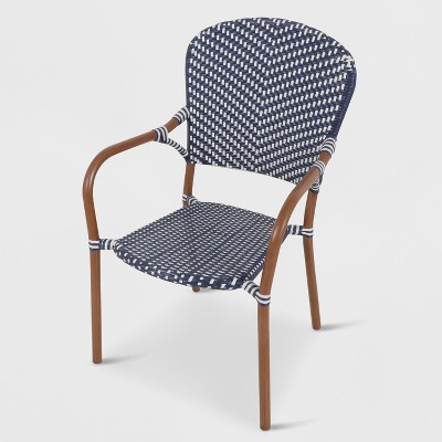 French Cafe Wicker Patio Dining Chair Navy White Threshold