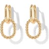 14K Gold Plated Convertible Huggie Hoops - Paperclip & Rope Design, Cubic Zirconia Two-Tone Dangle Earrings - 2 of 4