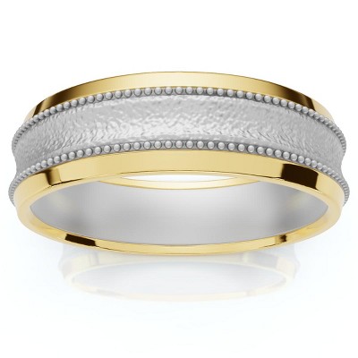 Pompeii3 Mens 14K White & Yellow Gold Two Tone Brushed Wedding Band