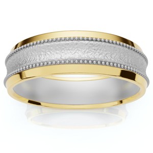 Pompeii3 Mens 14K White & Yellow Gold Two Tone Brushed Wedding Band - 1 of 4